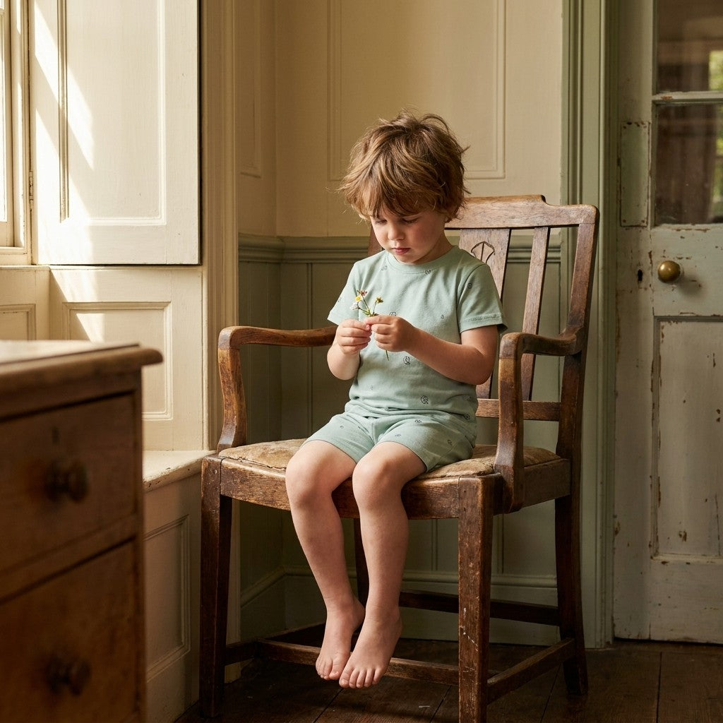 Caico Cotton lifestyle — Kids Summer Pyjamas Sage Cotton Bloom