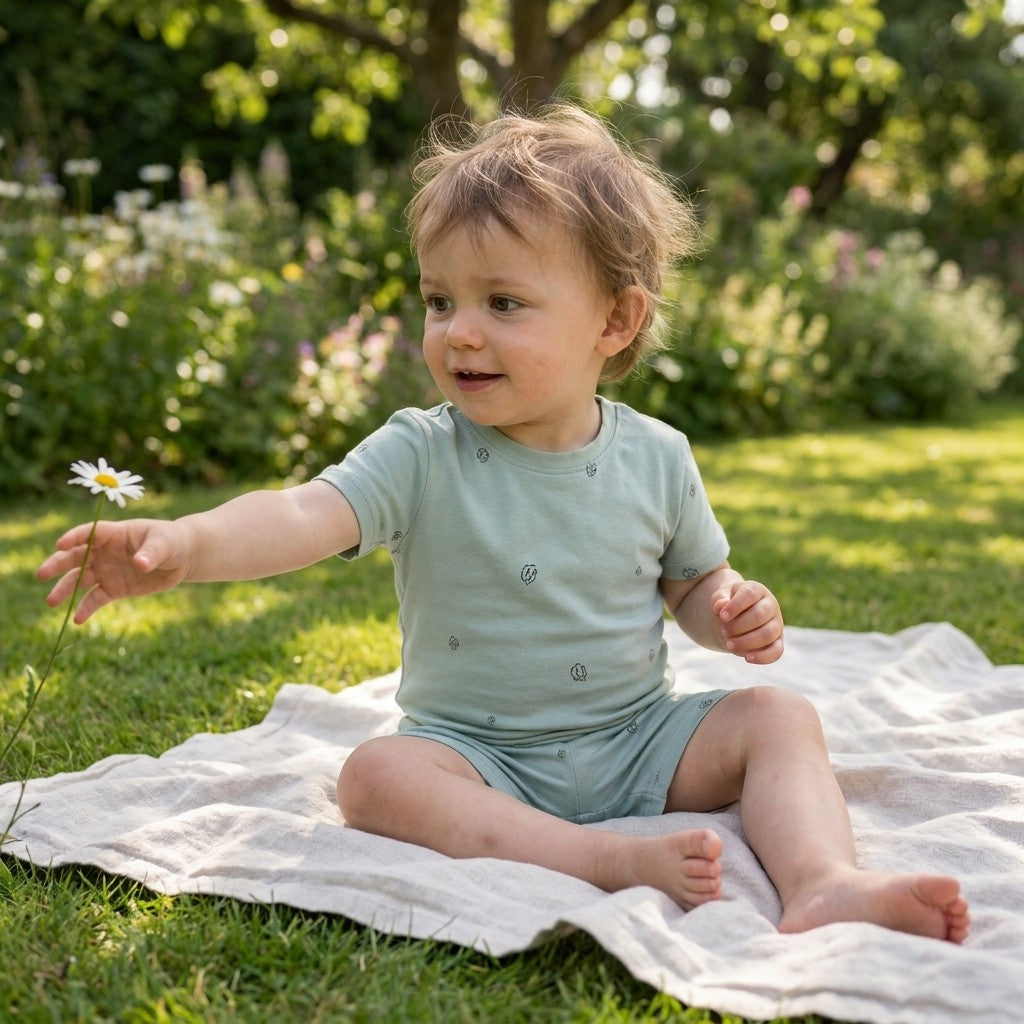 Caico Cotton lifestyle — Kids Summer Pyjamas Sage Cotton Bloom