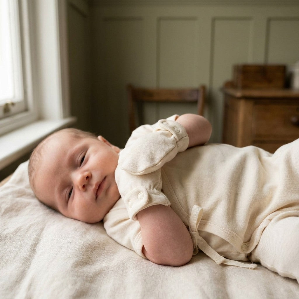 Caico Cotton lifestyle — Baby Mittens Alabaster