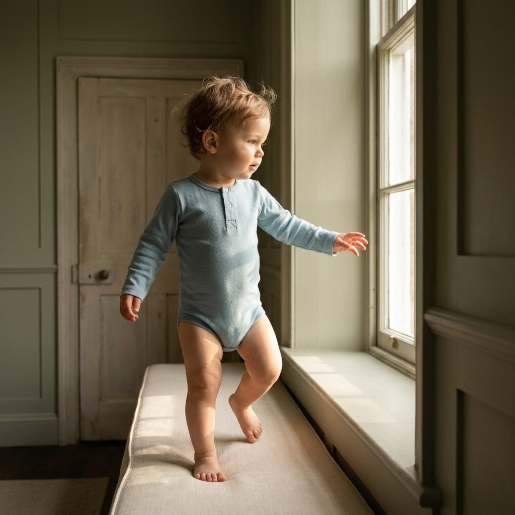Caico Cotton lifestyle — Baby Long Sleeve Bodysuit Dusky Blue