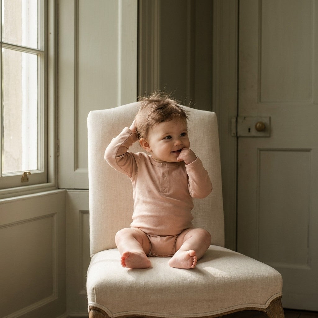 Caico Cotton lifestyle — Baby Long Sleeve Bodysuit Dusty Blush