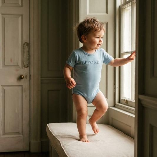 Caico Cotton lifestyle — Baby Short Sleeve Bodysuit Dusky Blue