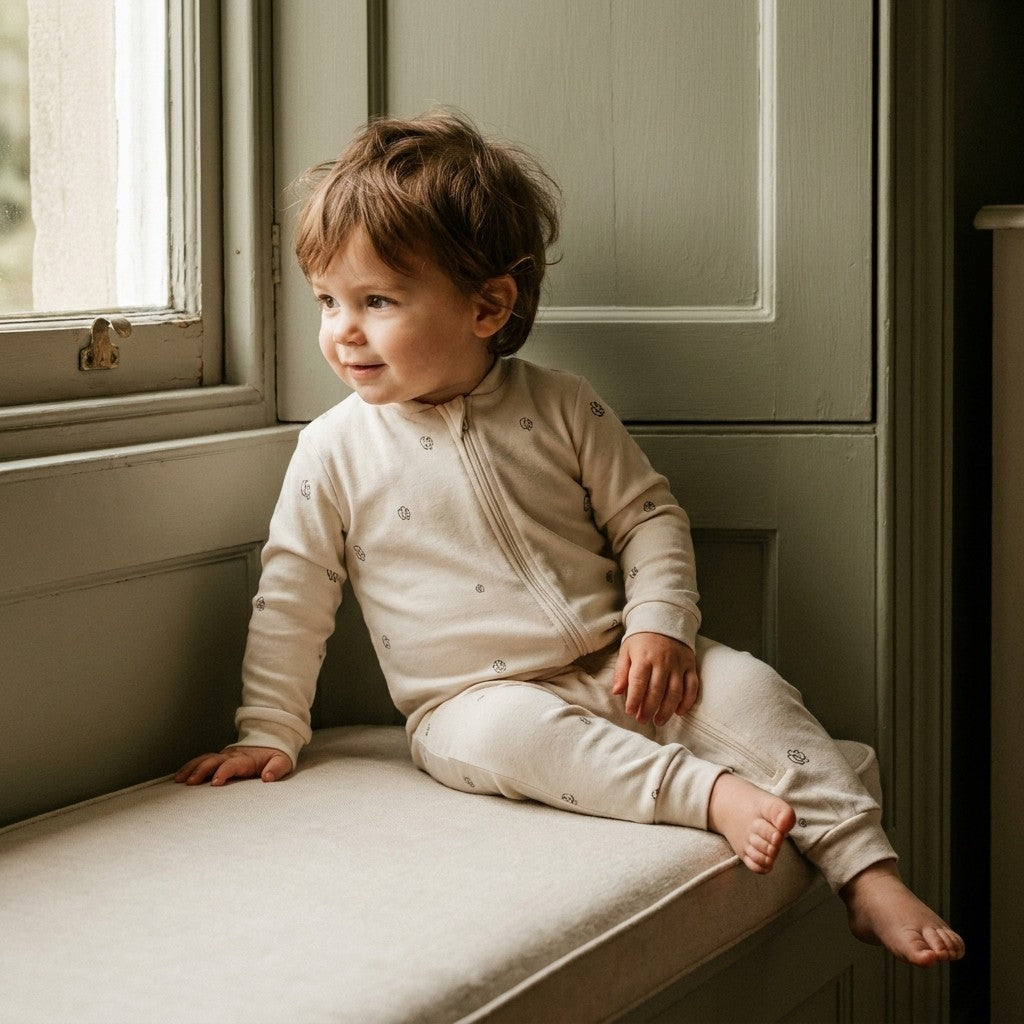 Caico Cotton lifestyle — Baby Overall Jumpsuit (Zip) Alabaster Cotton Bloom