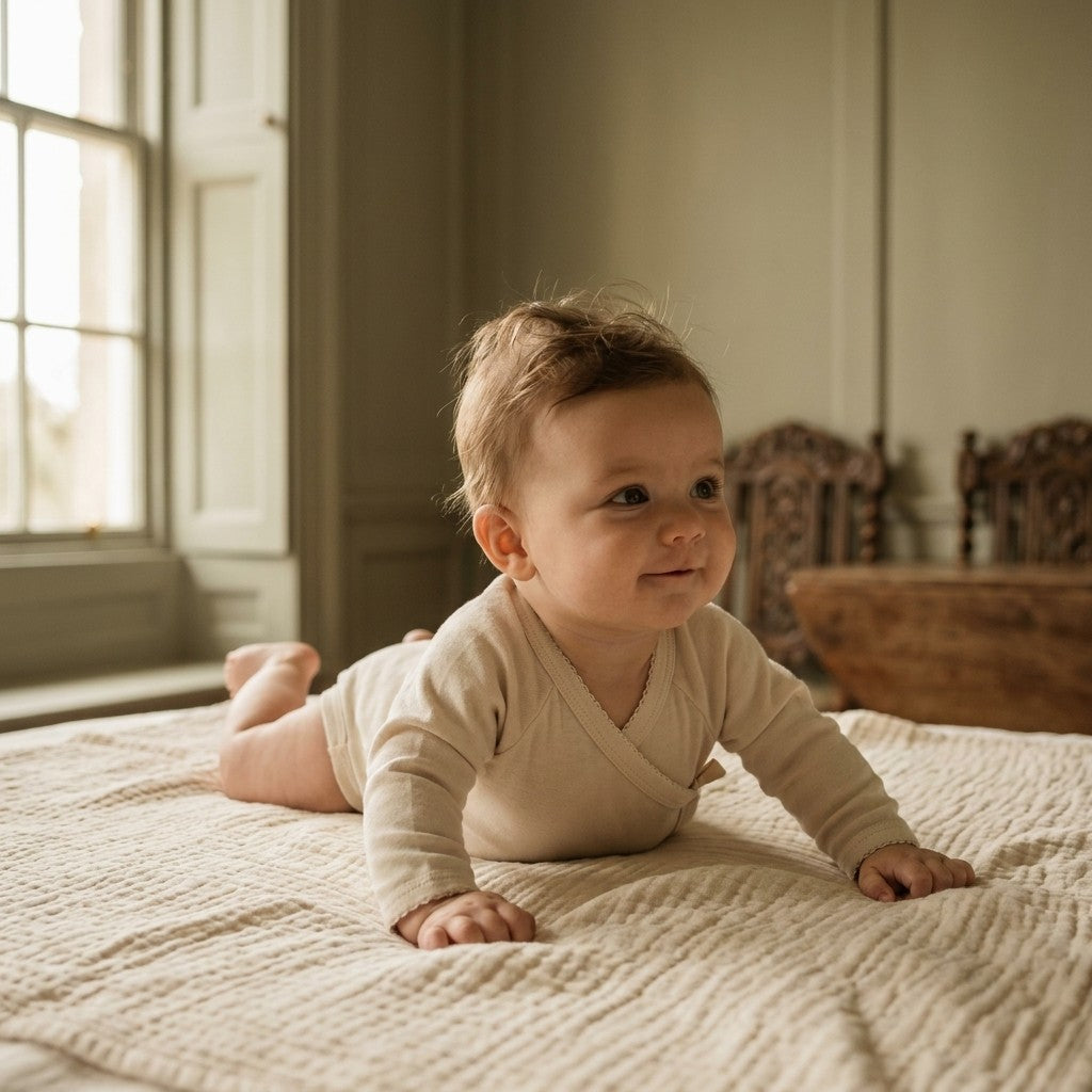 Caico Cotton lifestyle — Baby Crossover Bodysuit (Picot Trim) Alabaster