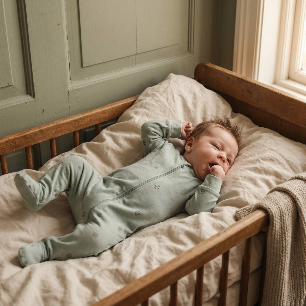 Caico Cotton lifestyle — tof 01 sage sleepsuit cot