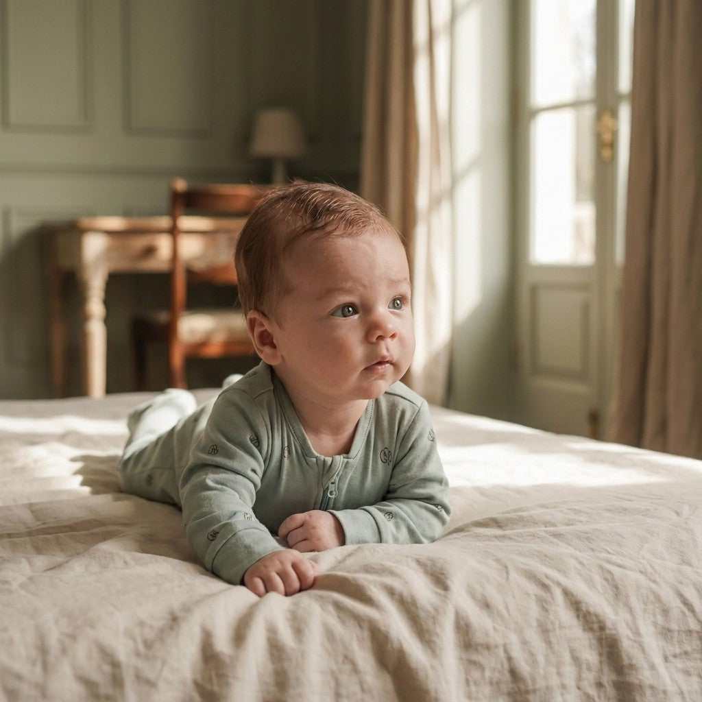 Caico Cotton lifestyle — tof 05 sage sleepsuit daybed light