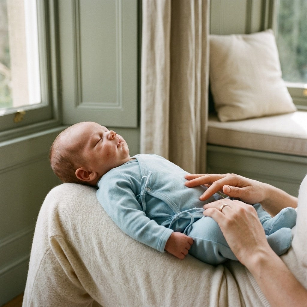 Caico Cotton lifestyle — tof 10 kimono dusky blue parent hands